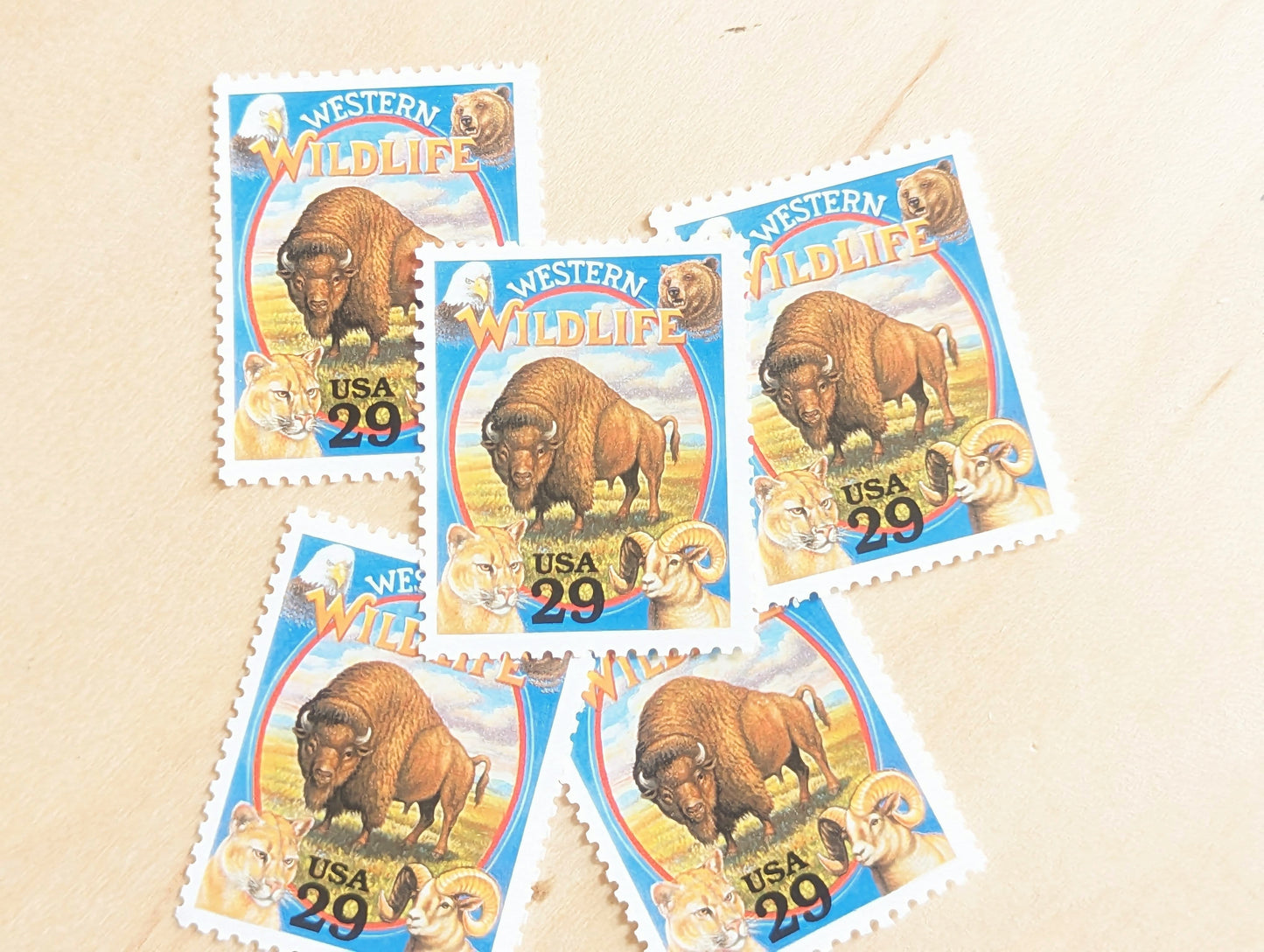 Western Wildlife, Set of 5, Vintage Unused USPS 29 Cent Postage Stamps, Legends of the West 1994, Gummed