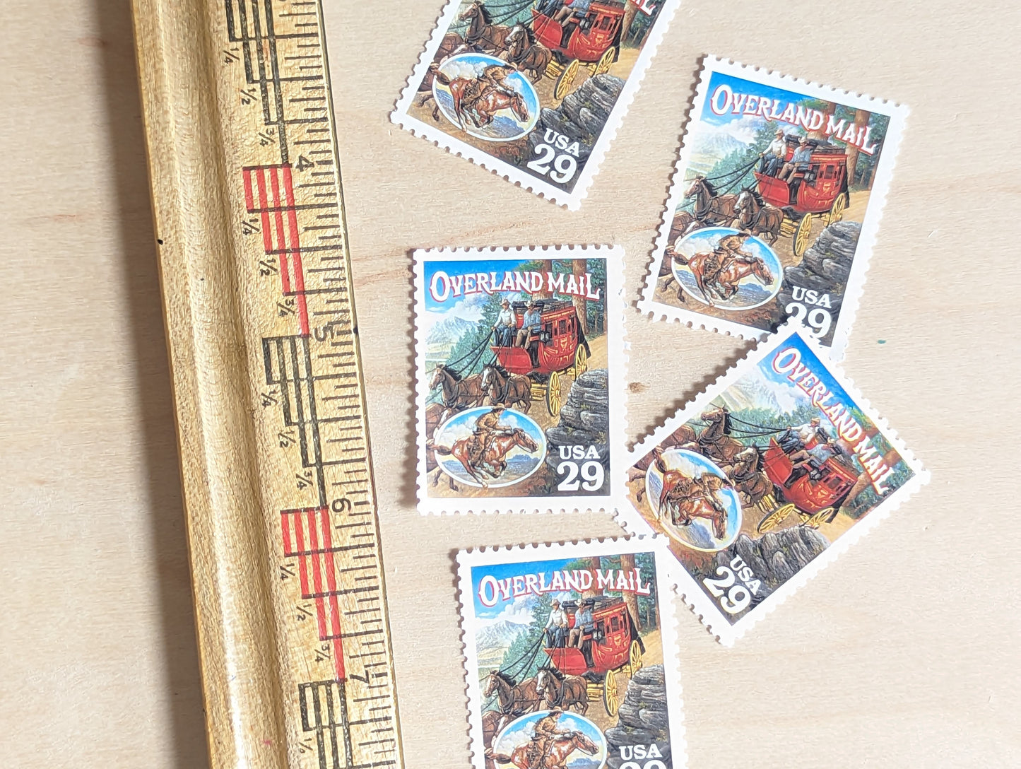 Overland Mail, Set of 5, Vintage Unused USPS 29 Cent Postage Stamps, Legends of the West 1994, Gummed
