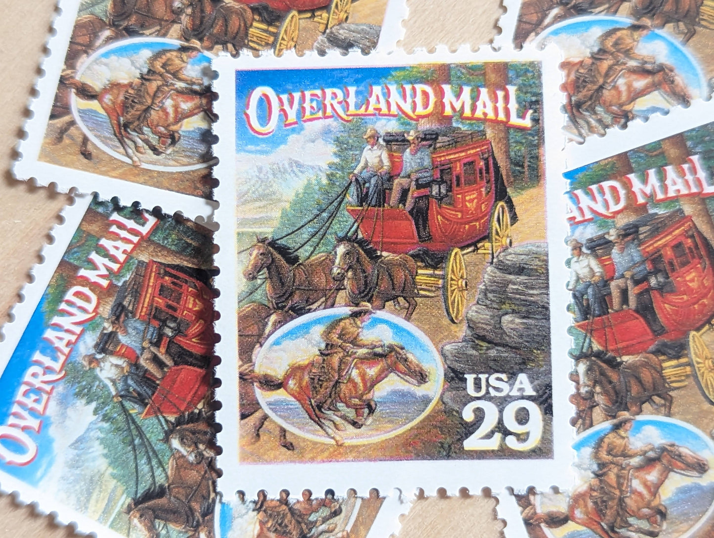 Overland Mail, Set of 5, Vintage Unused USPS 29 Cent Postage Stamps, Legends of the West 1994, Gummed