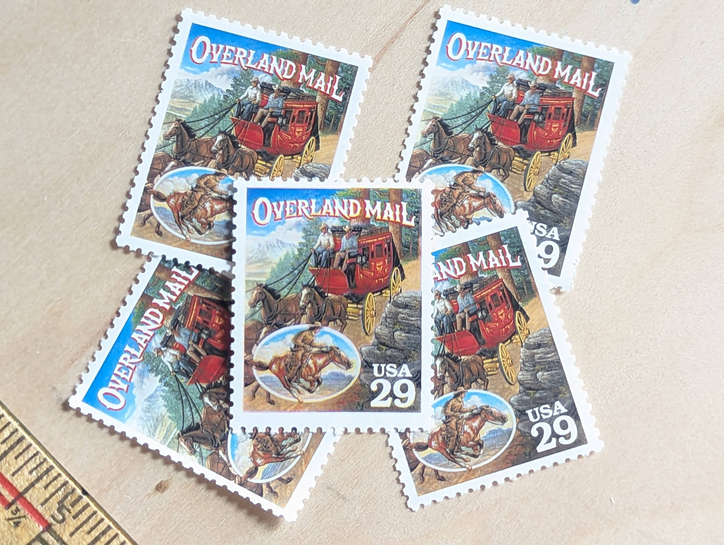 Overland Mail, Set of 5, Vintage Unused USPS 29 Cent Postage Stamps, Legends of the West 1994, Gummed
