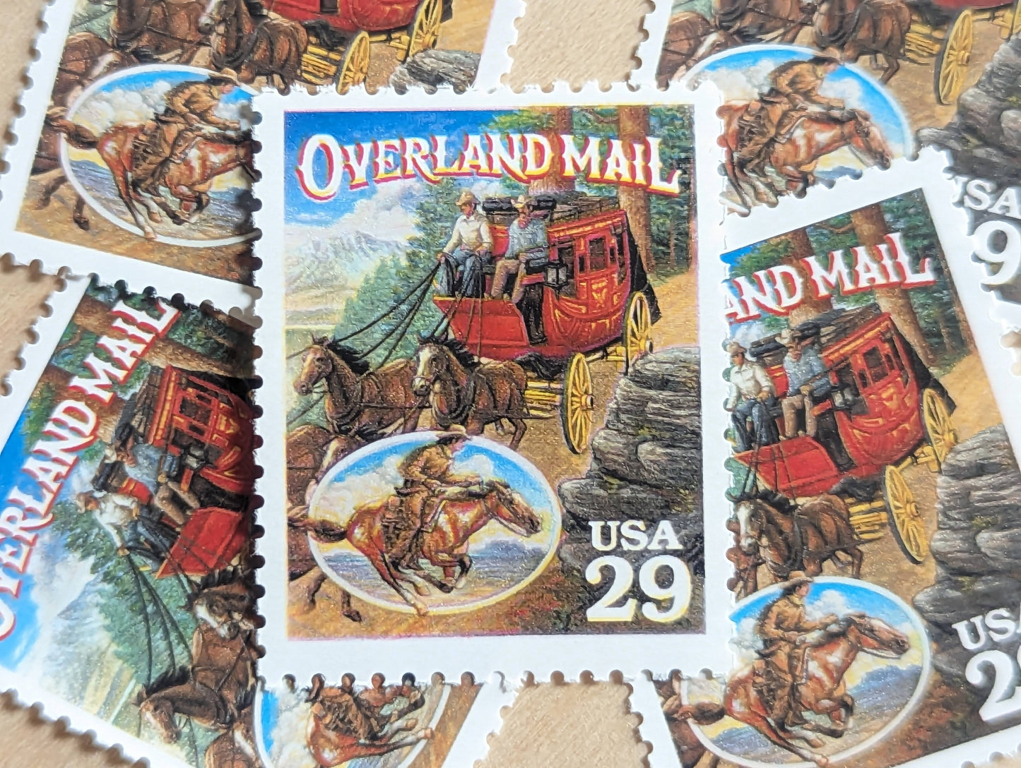 Overland Mail, Set of 5, Vintage Unused USPS 29 Cent Postage Stamps, Legends of the West 1994, Gummed