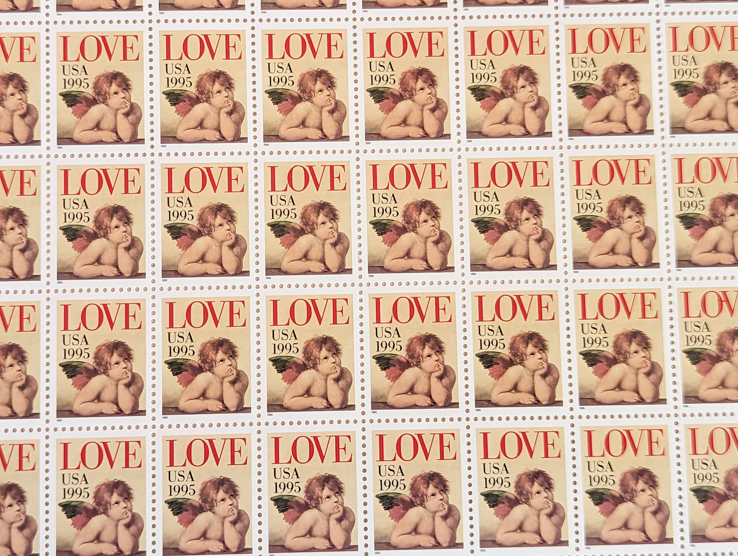 Cupid Love, Vintage Unused USPS 32 Cent Postage Stamps, Love Series Cherub Stamps, 1995, Gummed