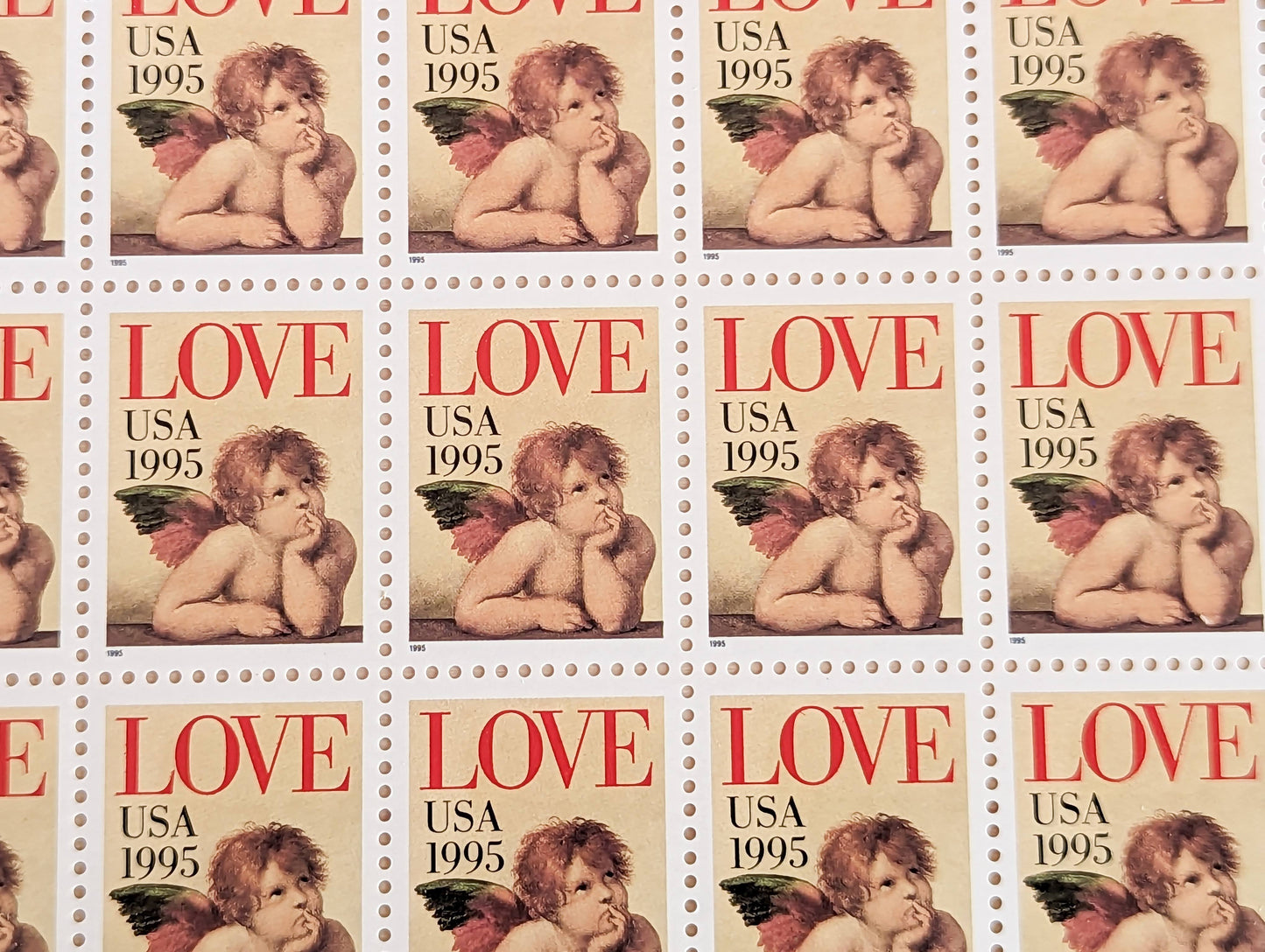 Cupid Love, Vintage Unused USPS 32 Cent Postage Stamps, Love Series Cherub Stamps, 1995, Gummed