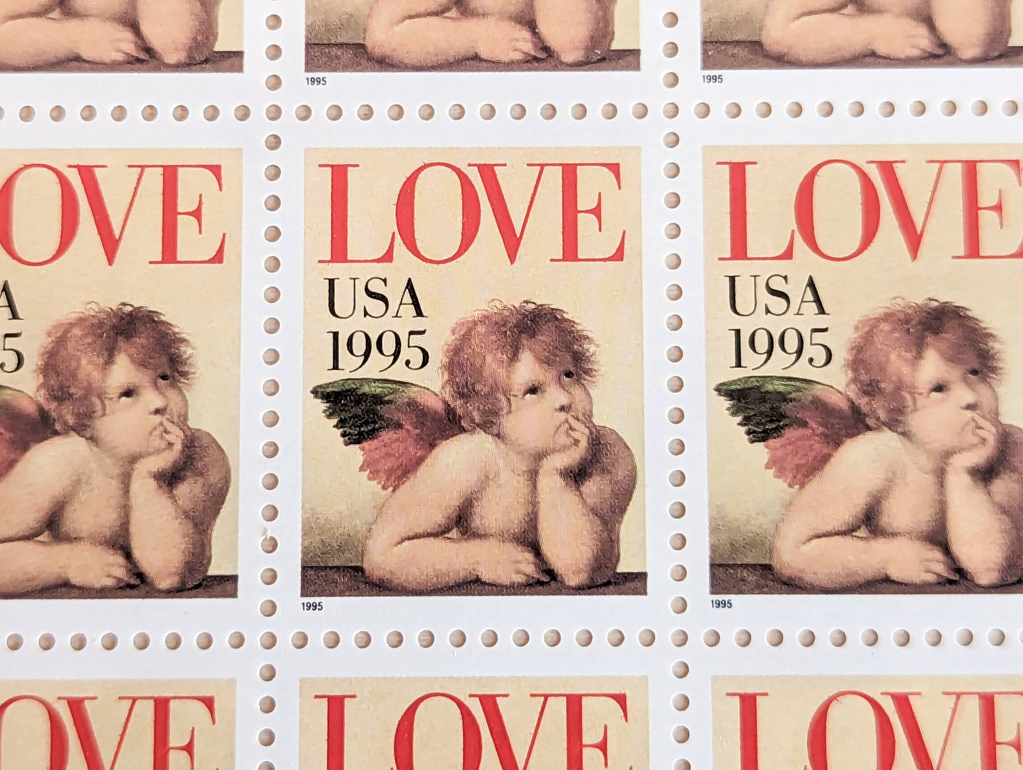 Cupid Love, Vintage Unused USPS 32 Cent Postage Stamps, Love Series Cherub Stamps, 1995, Gummed