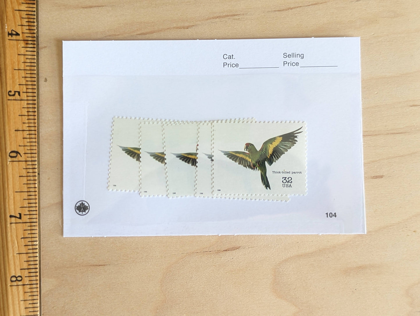 Thick Billed Parrot Stamps, Set of 5, Vintage Unused USPS 32 Cent Postage Stamps, Endangered Species 1995, Gummed
