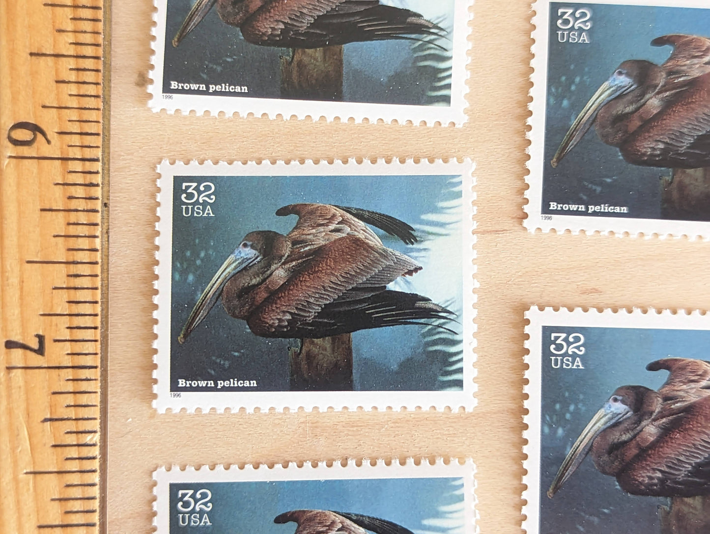 Brown Pelican Stamps, Set of 5, Vintage Unused USPS 32 Cent Postage Stamps, Endangered Species 1995, Gummed