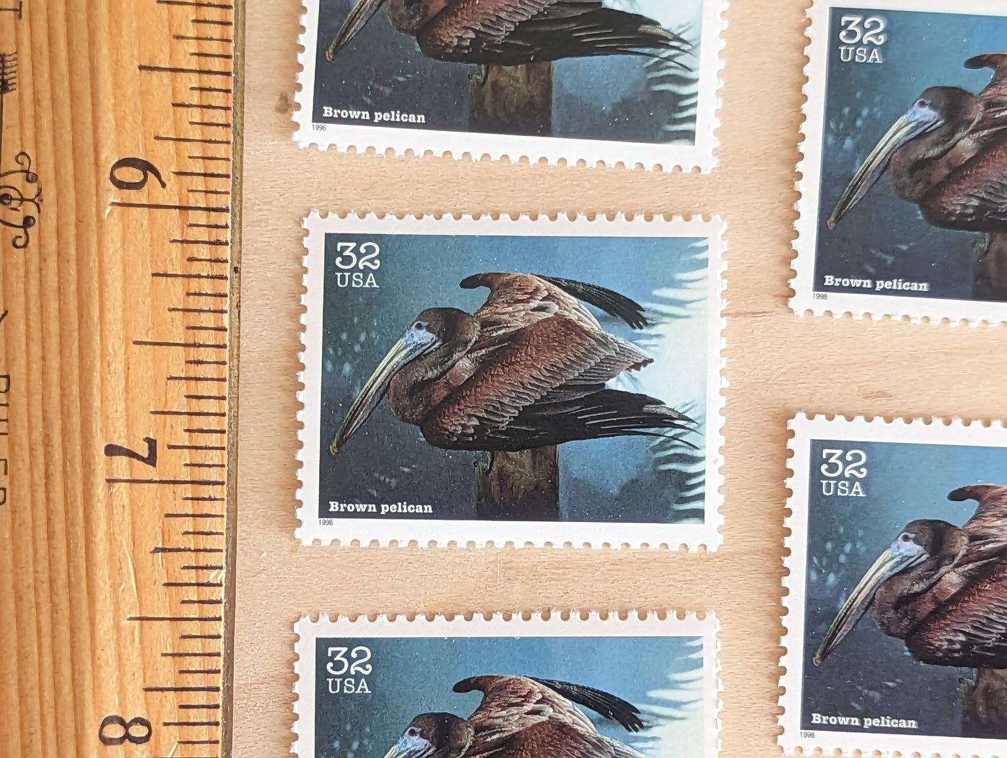 Brown Pelican Stamps, Set of 5, Vintage Unused USPS 32 Cent Postage Stamps, Endangered Species 1995, Gummed