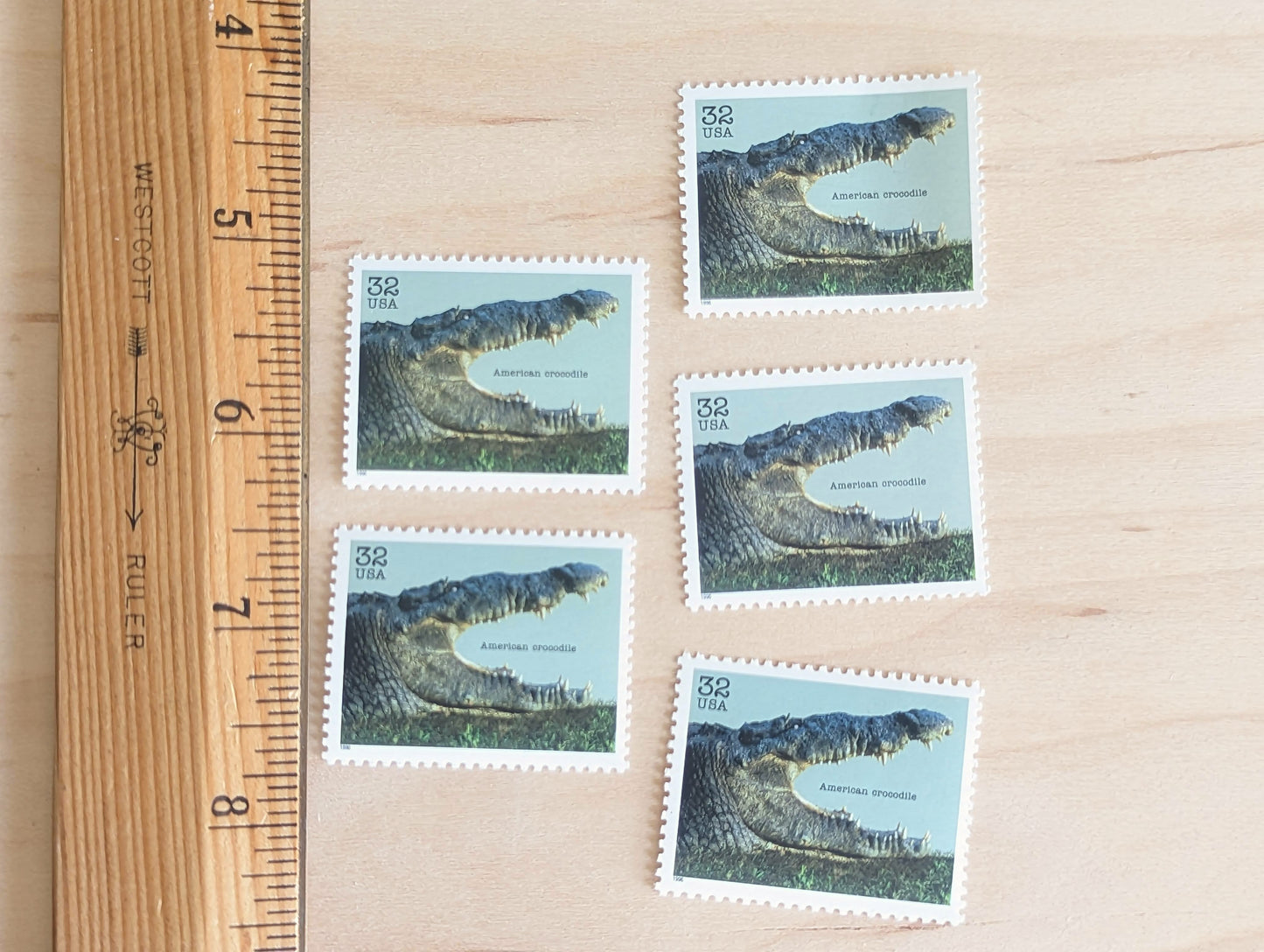 American Crocodile Stamps, Set of 5, Vintage Unused USPS 32 Cent Postage Stamps, Endangered Species 1995, Gummed