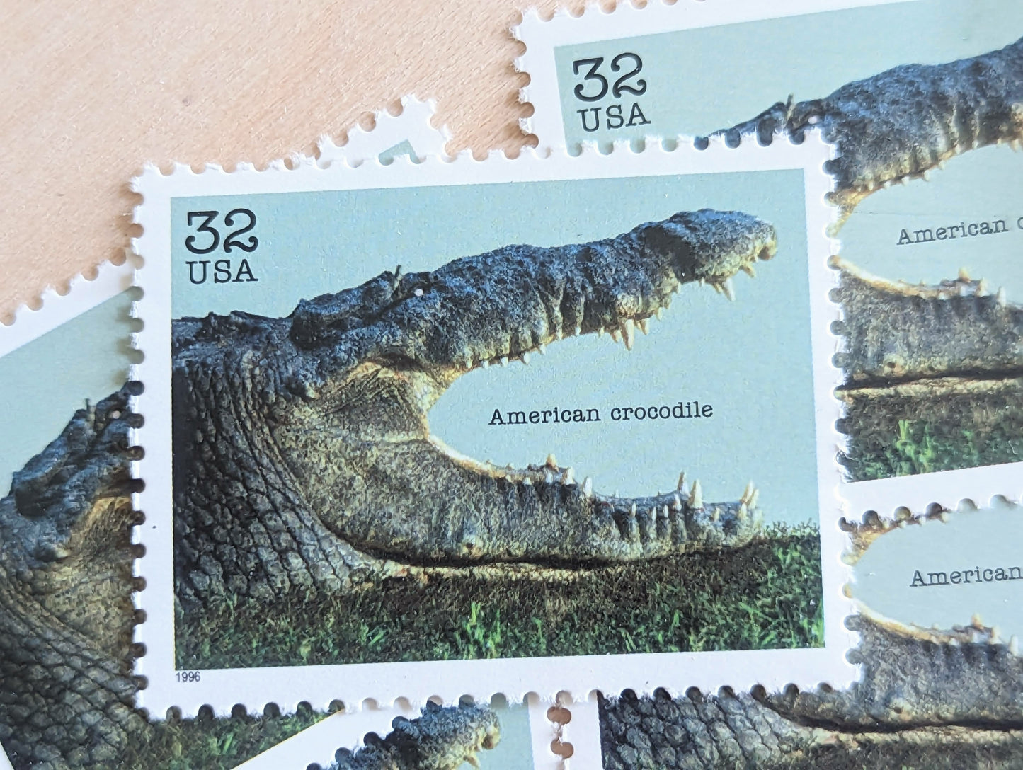 American Crocodile Stamps, Set of 5, Vintage Unused USPS 32 Cent Postage Stamps, Endangered Species 1995, Gummed