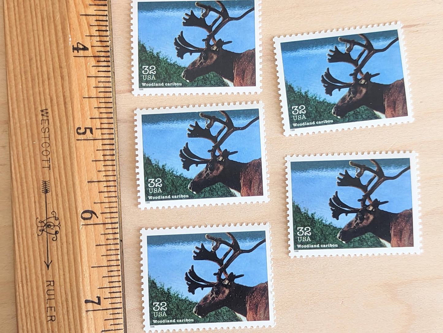 Wetland Caribou Stamps, Set of 5, Vintage Unused USPS 32 Cent Postage Stamps, Endangered Species 1995, Gummed