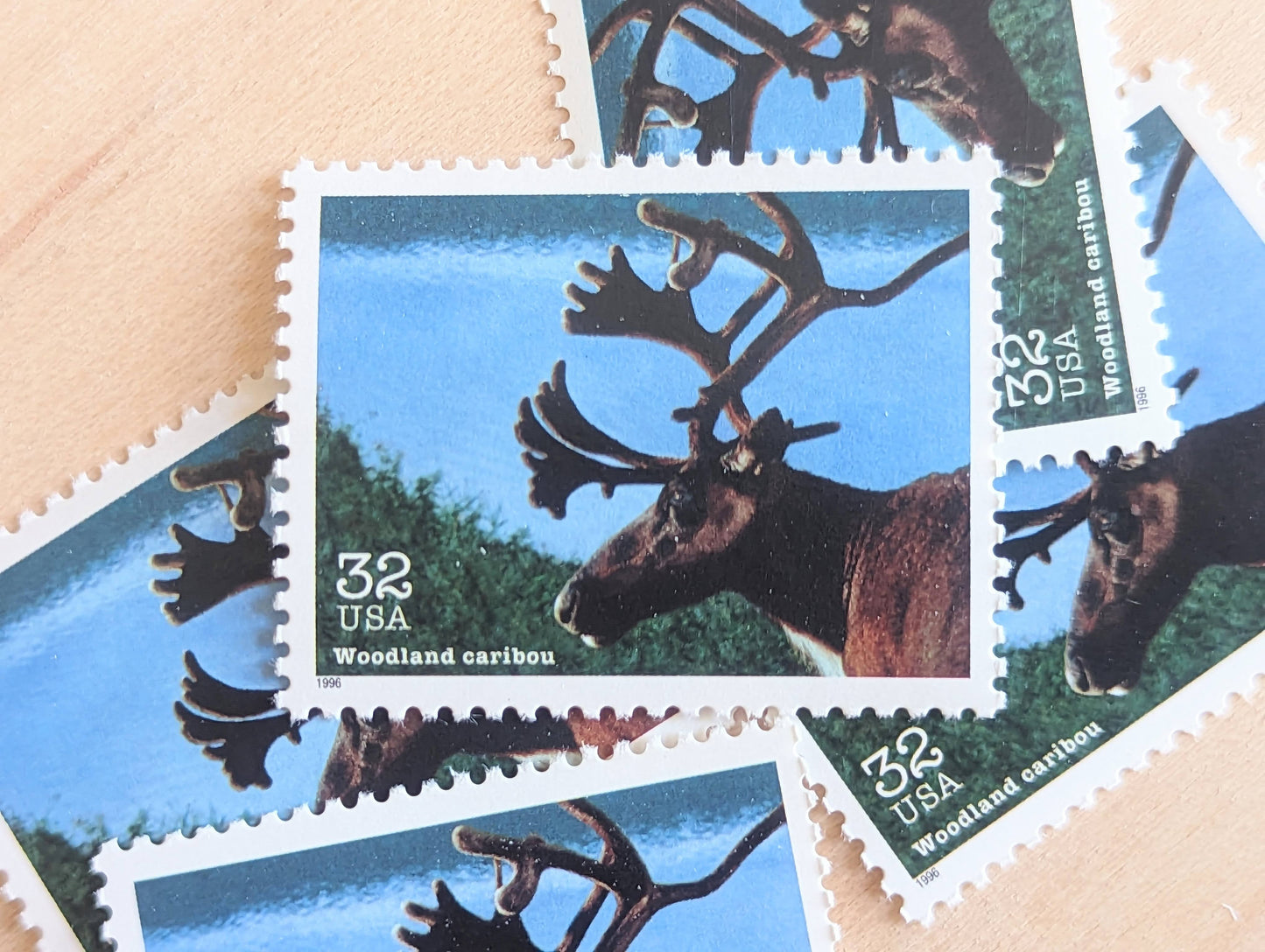 Wetland Caribou Stamps, Set of 5, Vintage Unused USPS 32 Cent Postage Stamps, Endangered Species 1995, Gummed