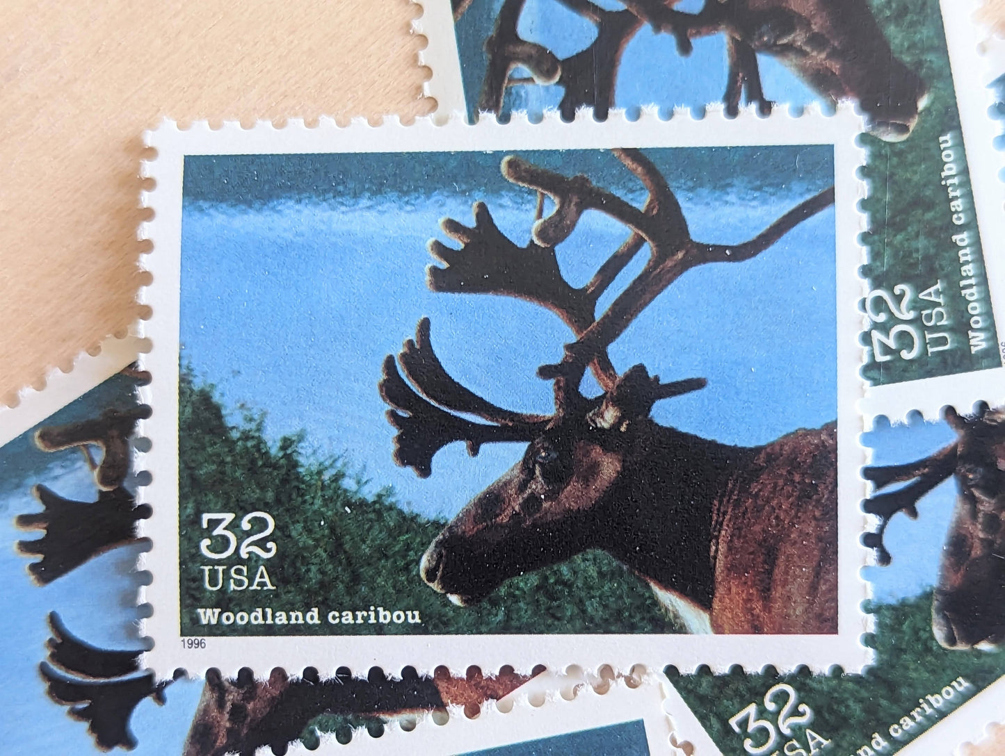 Wetland Caribou Stamps, Set of 5, Vintage Unused USPS 32 Cent Postage Stamps, Endangered Species 1995, Gummed