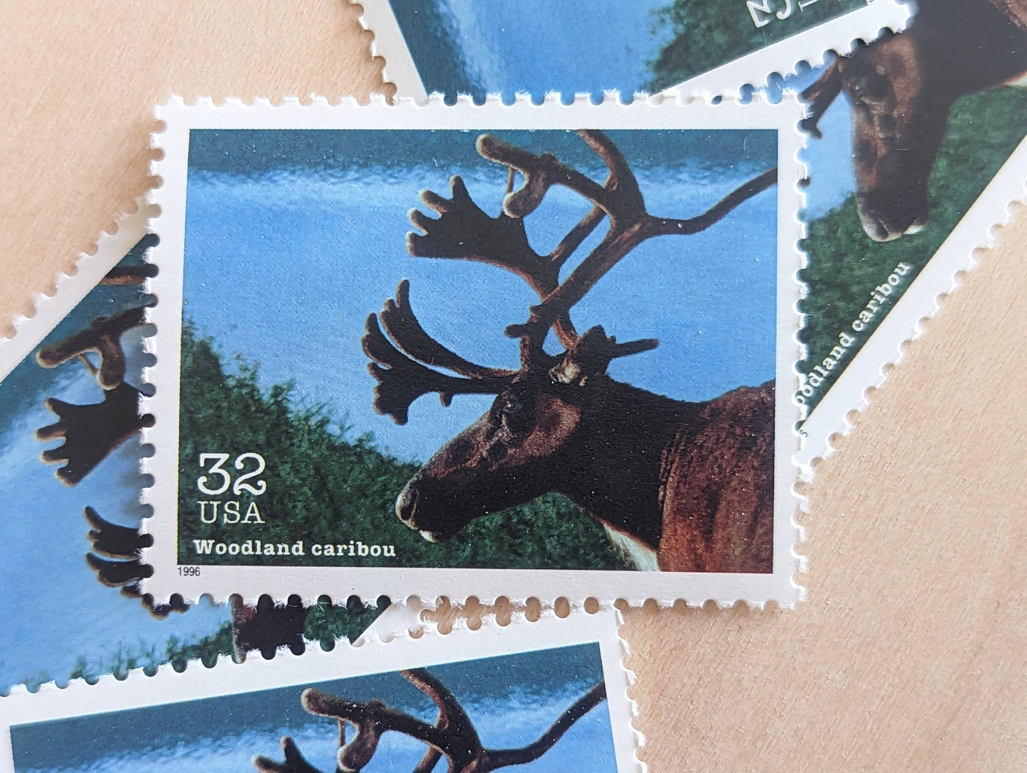 Wetland Caribou Stamps, Set of 5, Vintage Unused USPS 32 Cent Postage Stamps, Endangered Species 1995, Gummed