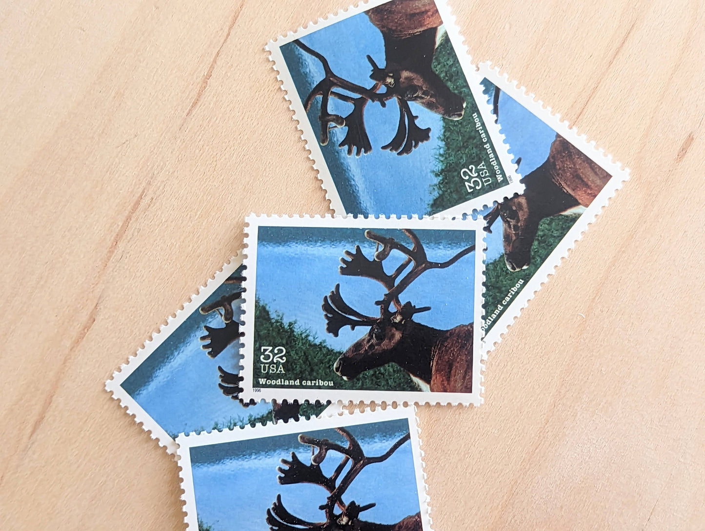 Wetland Caribou Stamps, Set of 5, Vintage Unused USPS 32 Cent Postage Stamps, Endangered Species 1995, Gummed