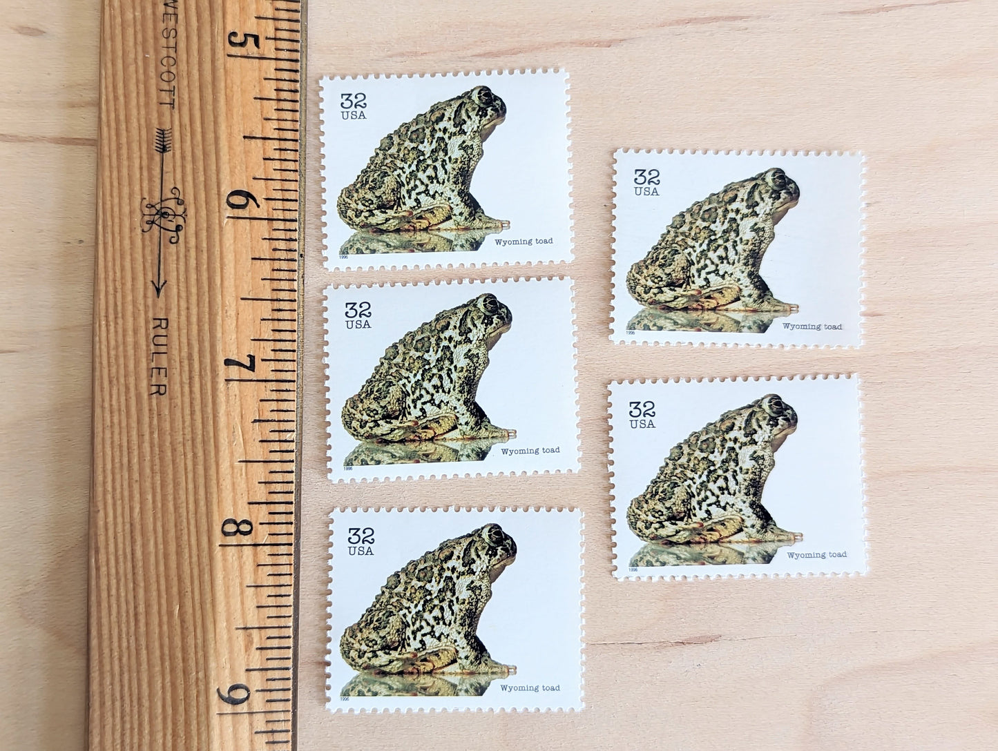 Wyoming Toad Stamps, Set of 5, Vintage Unused USPS 32 Cent Postage Stamps, Endangered Species 1995, Gummed