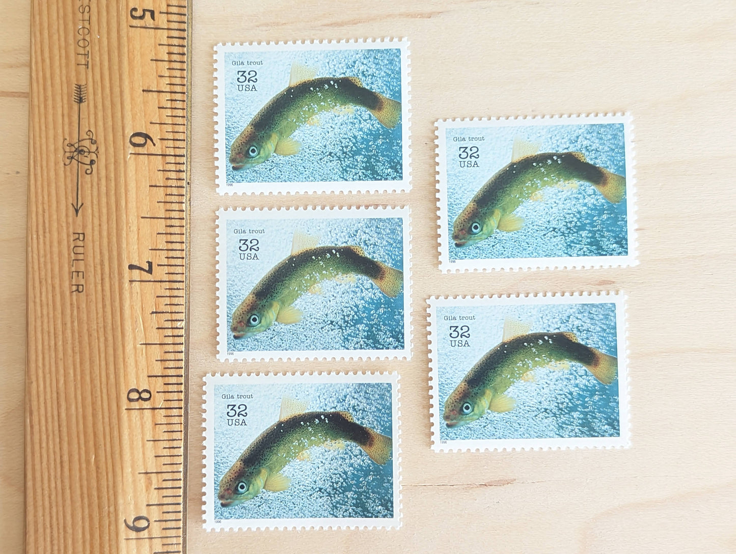 Gila Trout Stamps, Set of 5, Vintage Unused USPS 32 Cent Postage Stamps, Endangered Species 1995, Gummed