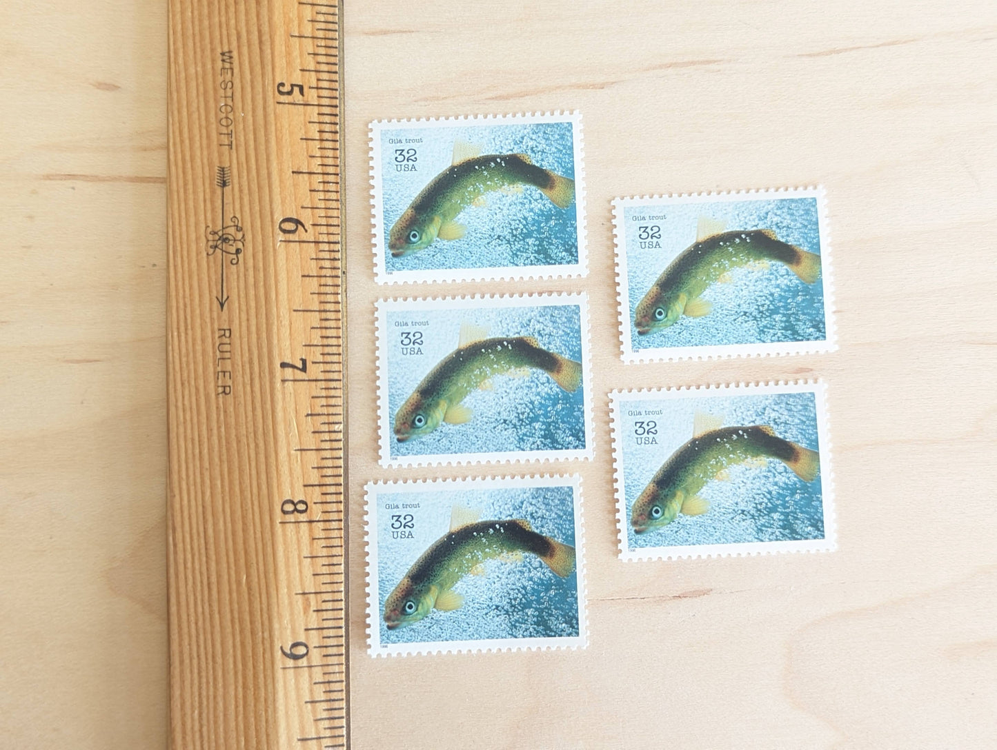 Gila Trout Stamps, Set of 5, Vintage Unused USPS 32 Cent Postage Stamps, Endangered Species 1995, Gummed