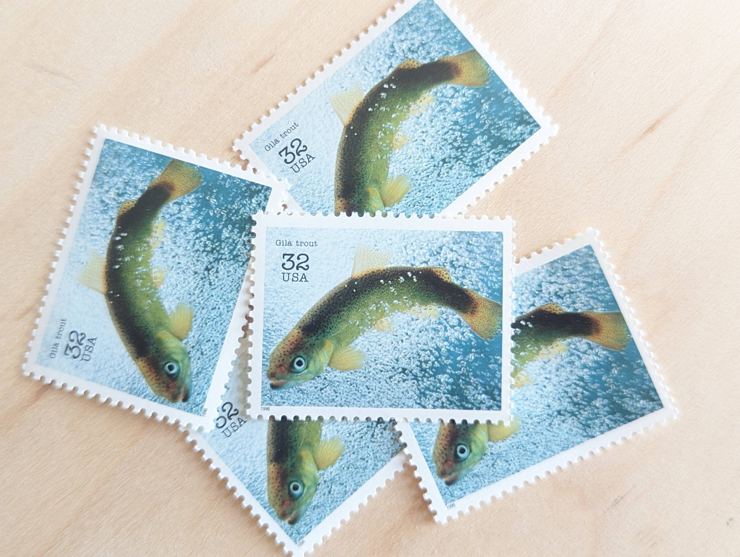 Gila Trout Stamps, Set of 5, Vintage Unused USPS 32 Cent Postage Stamps, Endangered Species 1995, Gummed