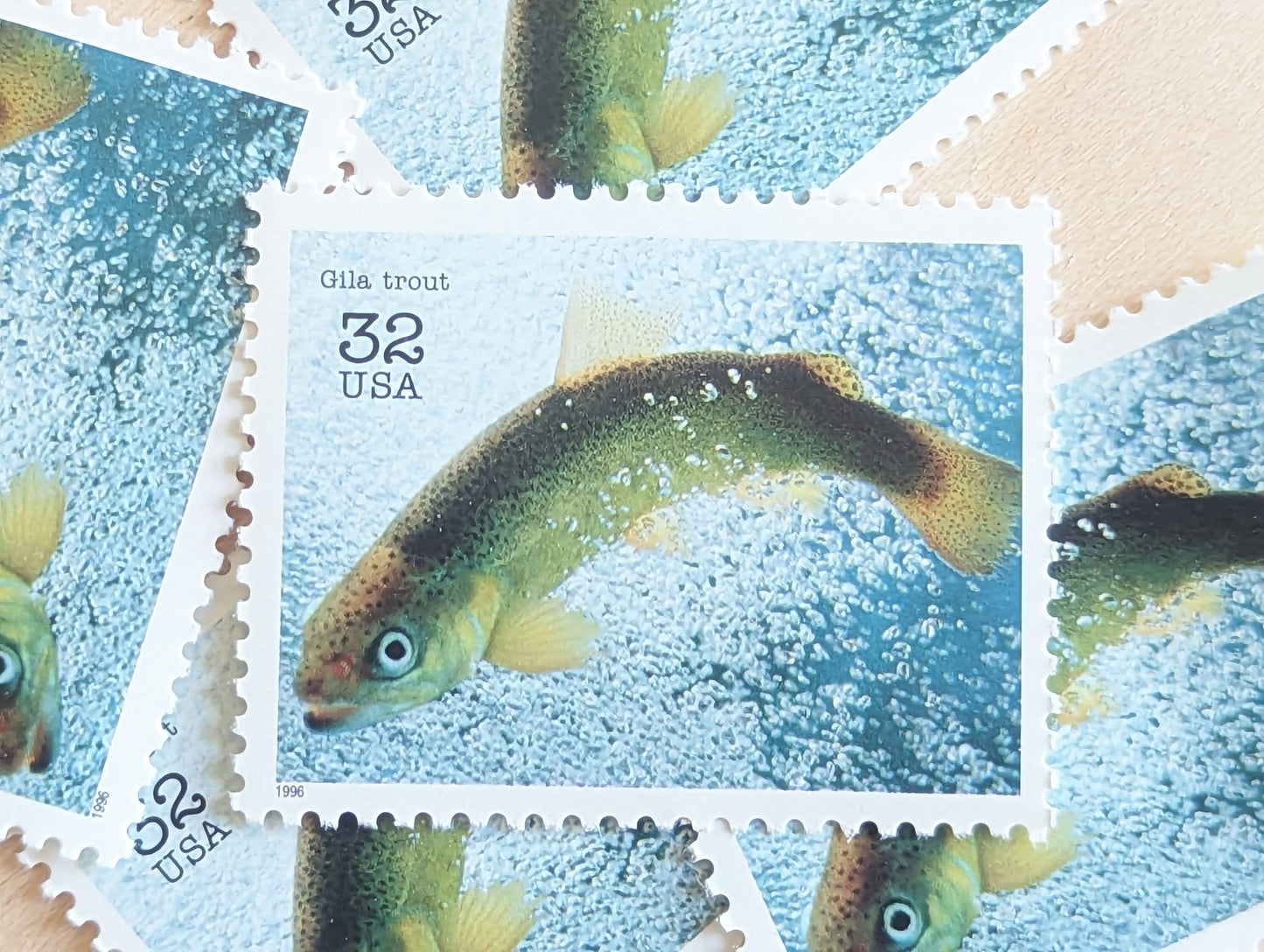 Gila Trout Stamps, Set of 5, Vintage Unused USPS 32 Cent Postage Stamps, Endangered Species 1995, Gummed