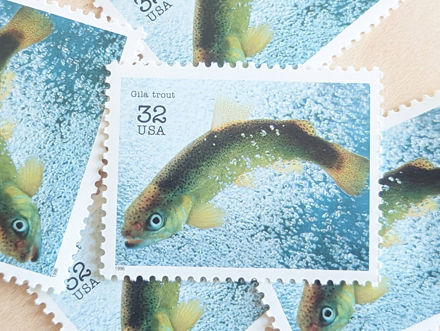 Gila Trout Stamps, Set of 5, Vintage Unused USPS 32 Cent Postage Stamps, Endangered Species 1995, Gummed