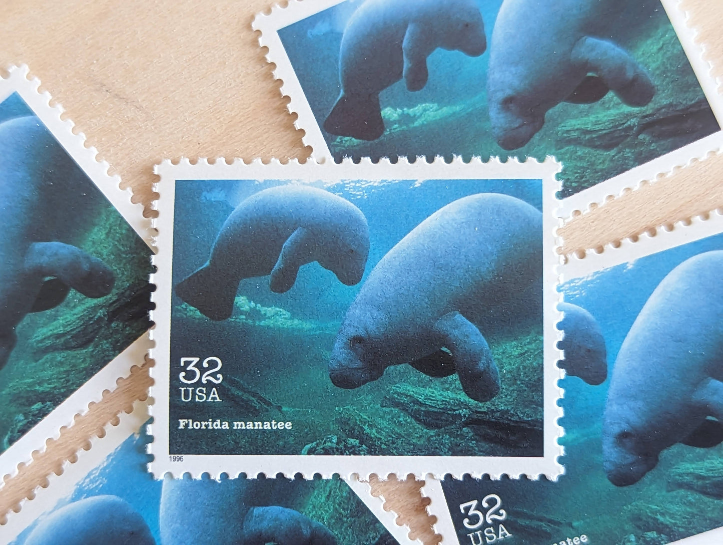Florida Manatee Stamps, Set of 5, Vintage Unused USPS 32 Cent Postage Stamps, Endangered Species 1995, Gummed