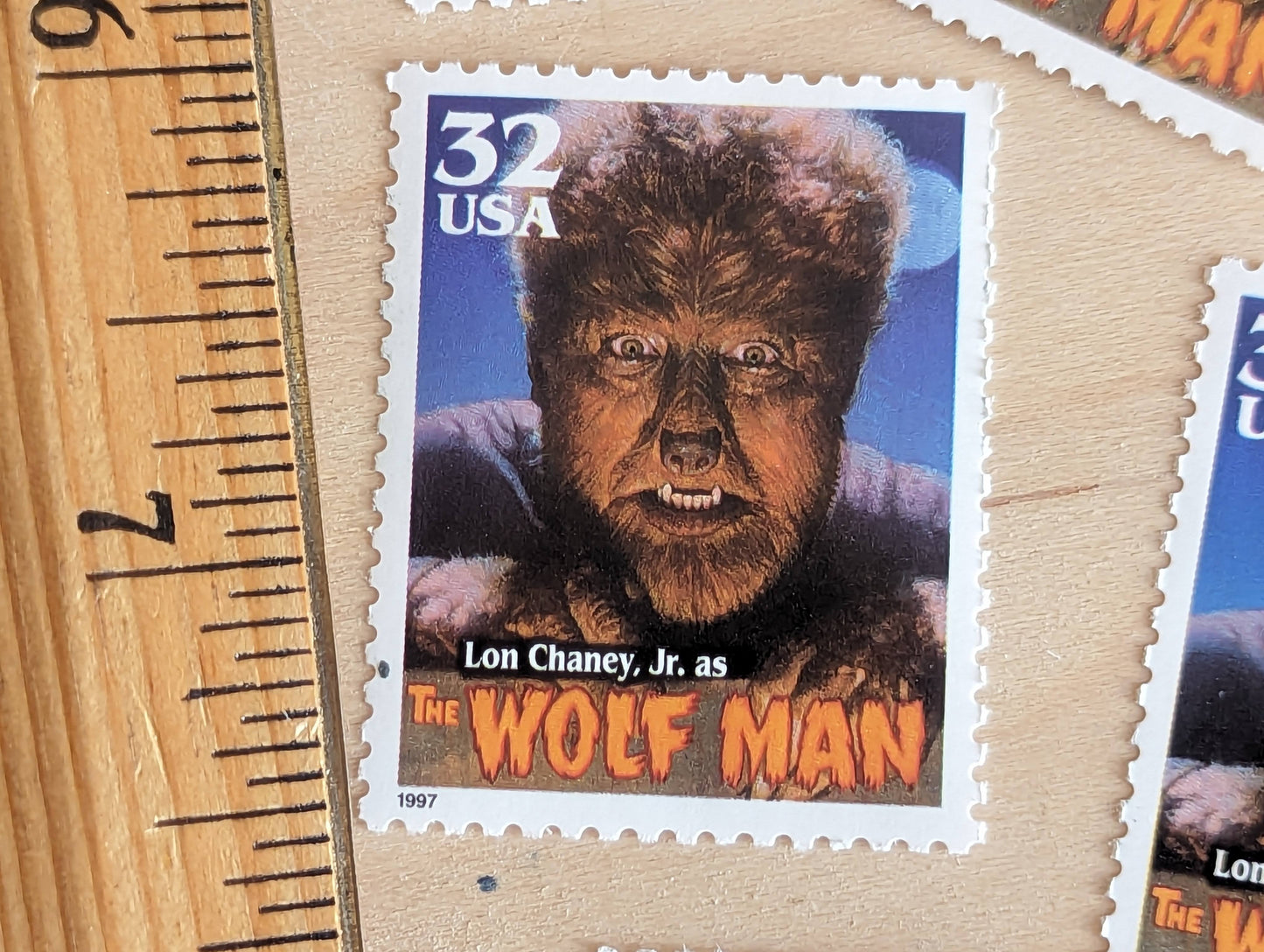 Wolf Man, Set of 5, Vintage Unused USPS 32 Cent Postage Stamps, Classic Movie Monsters Series 1996, Gummed