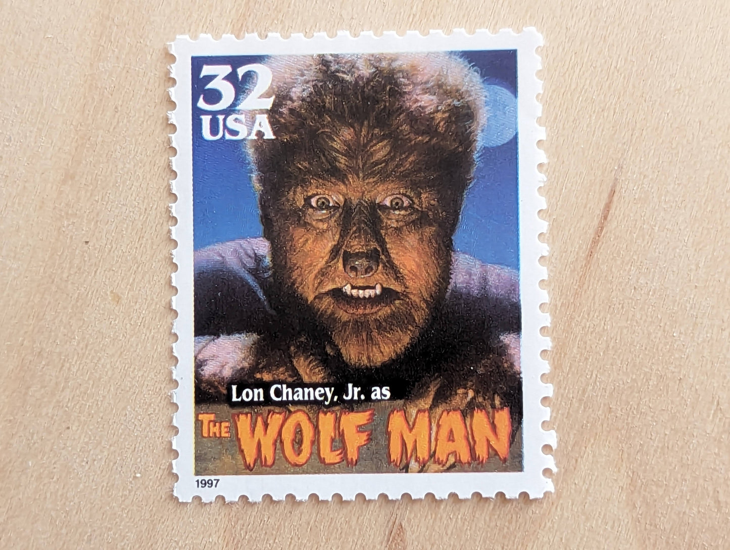 Wolf Man, Set of 5, Vintage Unused USPS 32 Cent Postage Stamps, Classic Movie Monsters Series 1996, Gummed
