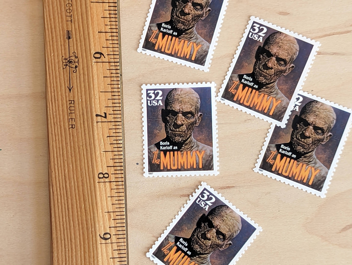 Mummy, Set of 5, Vintage Unused USPS 32 Cent Postage Stamps, Classic Movie Monsters Series 1996, Gummed