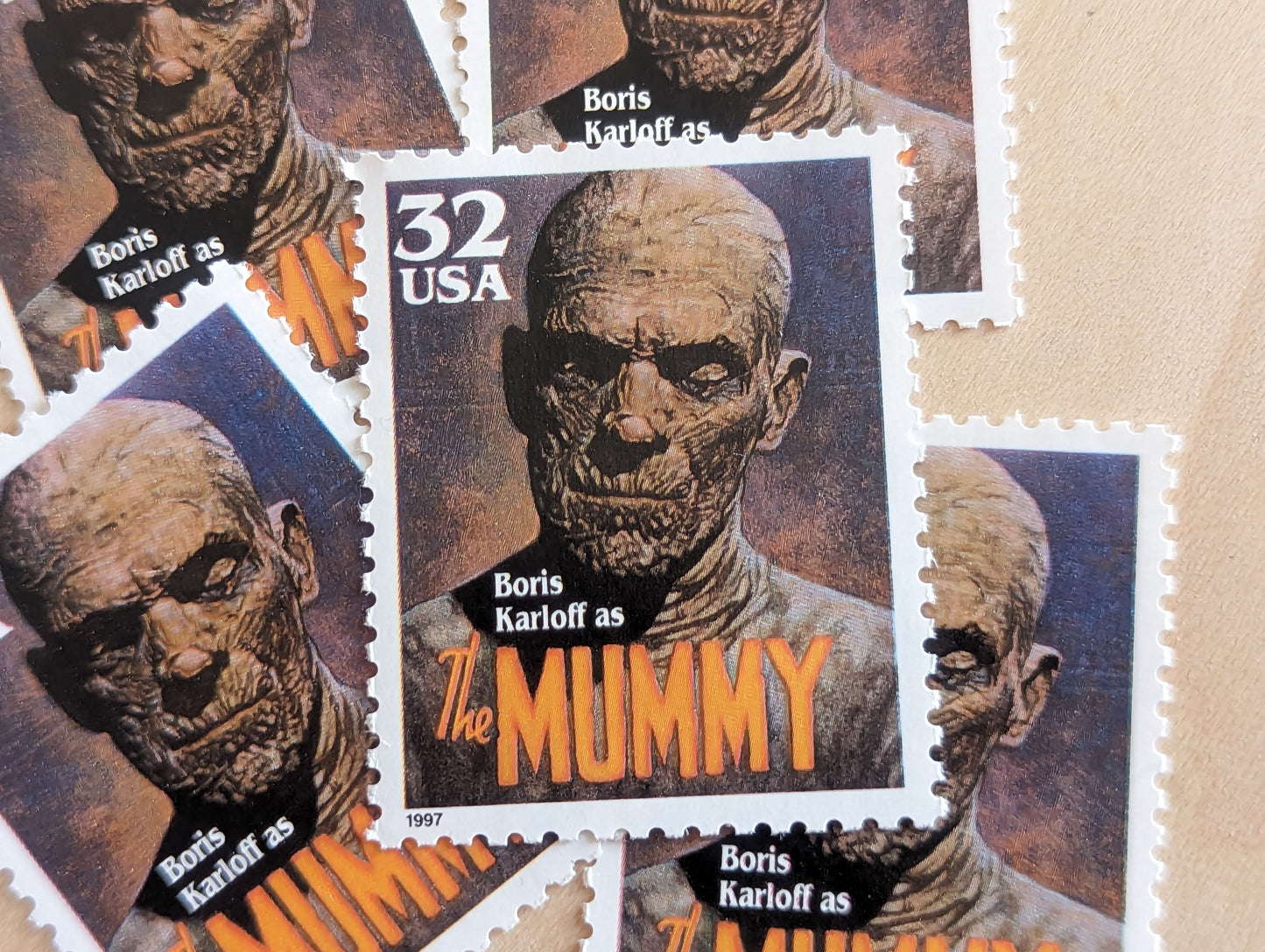 Mummy, Set of 5, Vintage Unused USPS 32 Cent Postage Stamps, Classic Movie Monsters Series 1996, Gummed