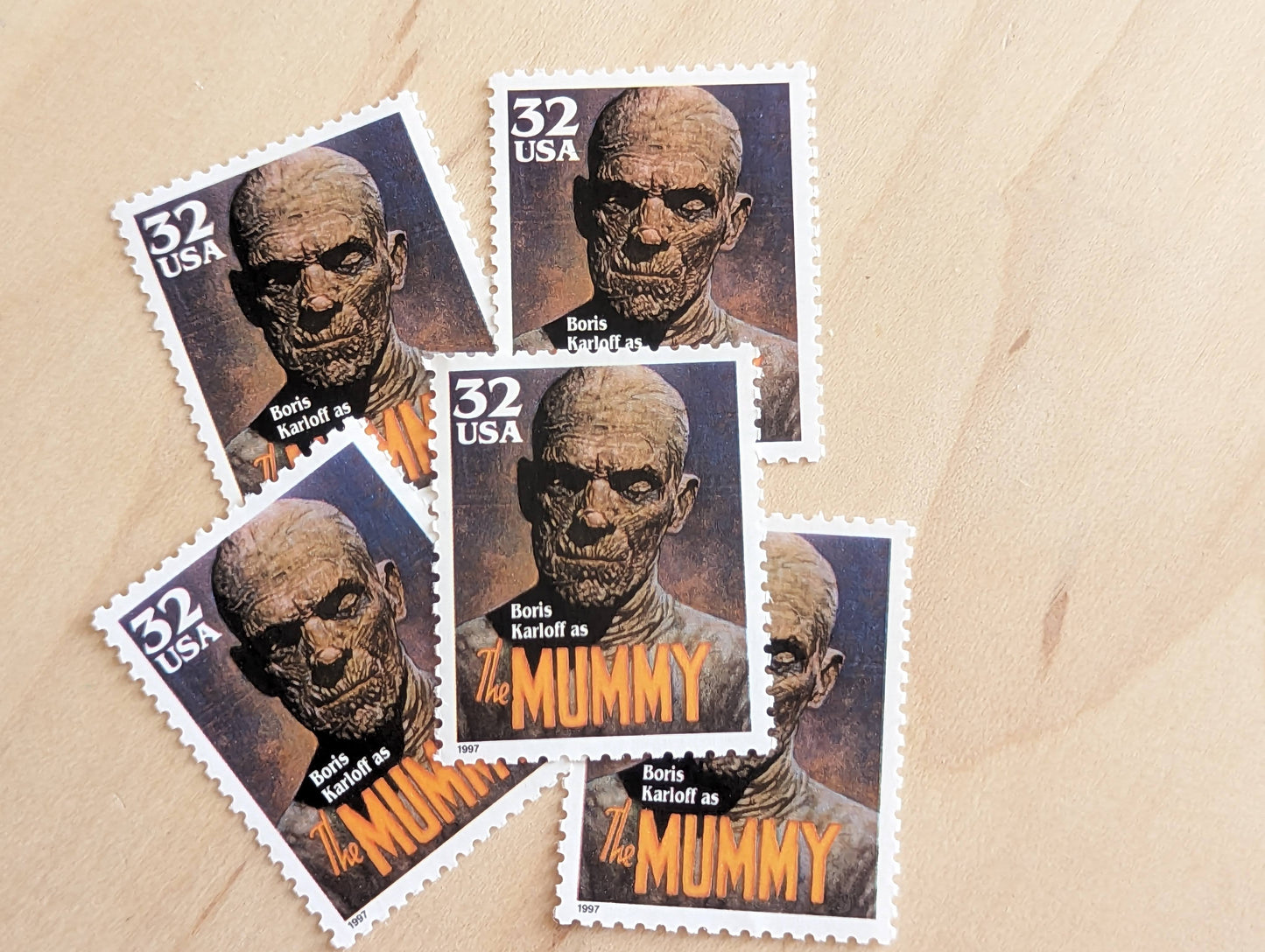 Mummy, Set of 5, Vintage Unused USPS 32 Cent Postage Stamps, Classic Movie Monsters Series 1996, Gummed