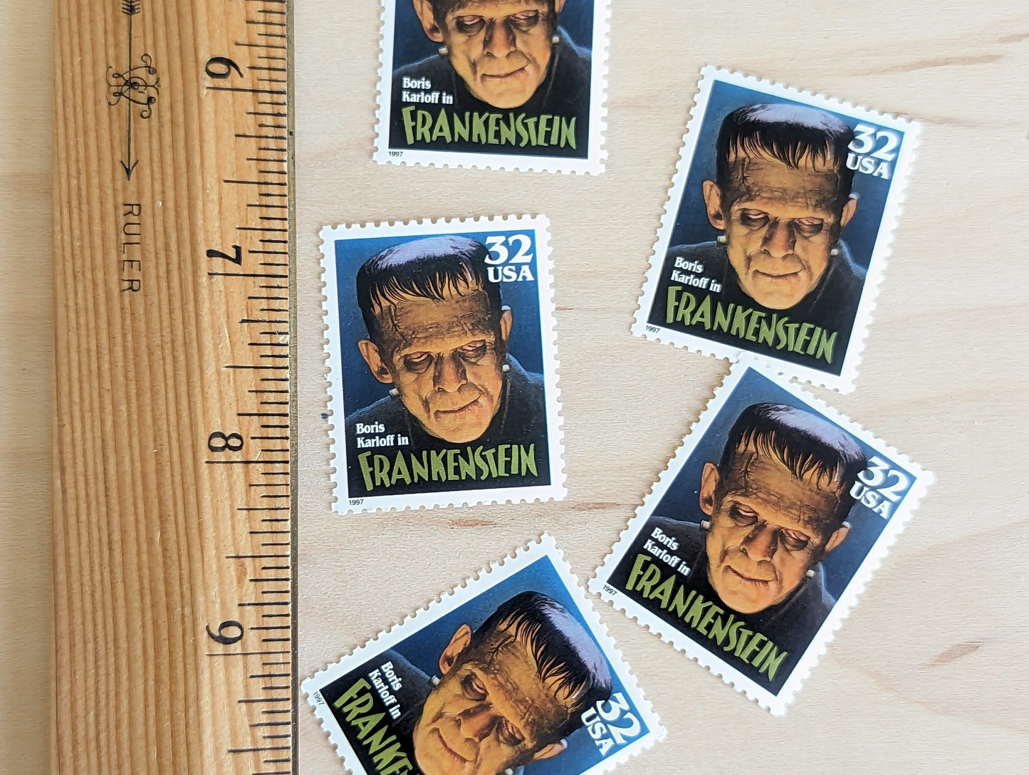 Frankenstein, Set of 5, Vintage Unused USPS 32 Cent Postage Stamps, Classic Movie Monsters Series 1996, Gummed