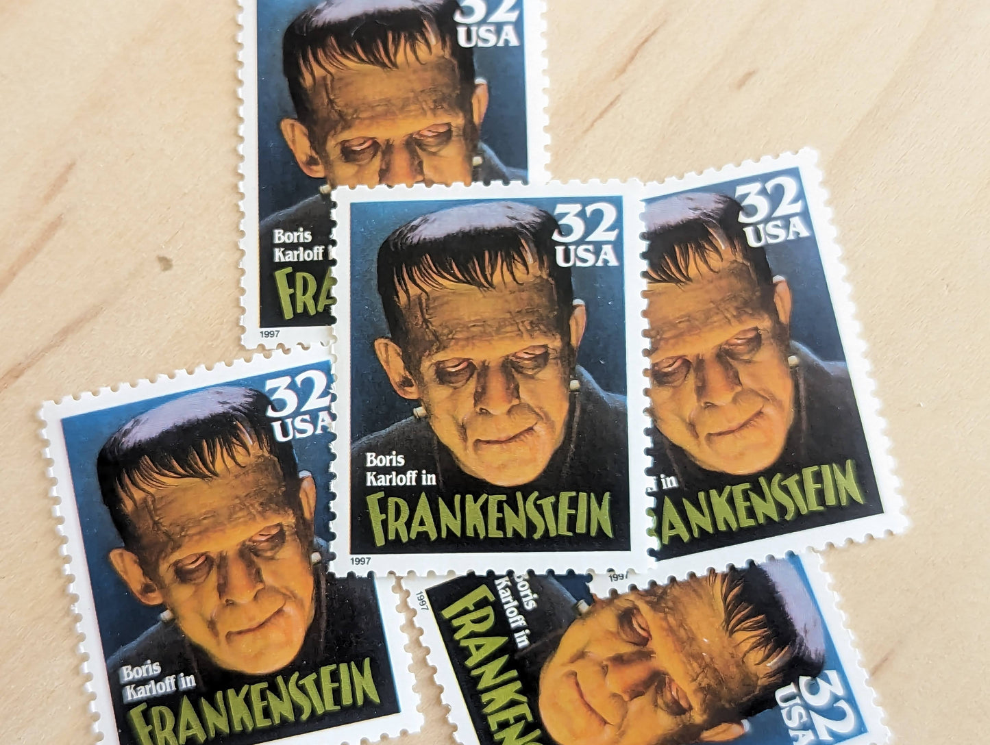 Frankenstein, Set of 5, Vintage Unused USPS 32 Cent Postage Stamps, Classic Movie Monsters Series 1996, Gummed