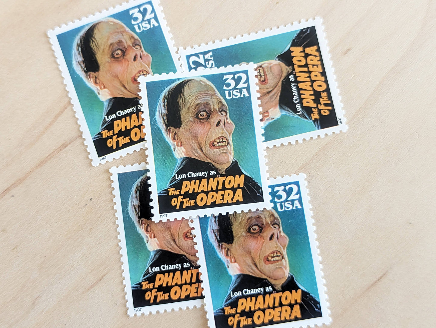 Phantom of The Opera, Set of 5, Vintage Unused USPS 32 Cent Postage Stamps, Classic Movie Monsters Series 1996, Gummed