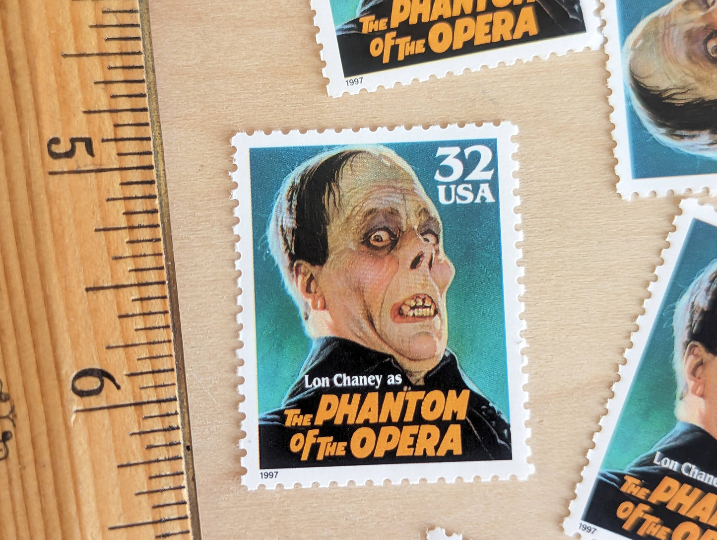 Phantom of The Opera, Set of 5, Vintage Unused USPS 32 Cent Postage Stamps, Classic Movie Monsters Series 1996, Gummed