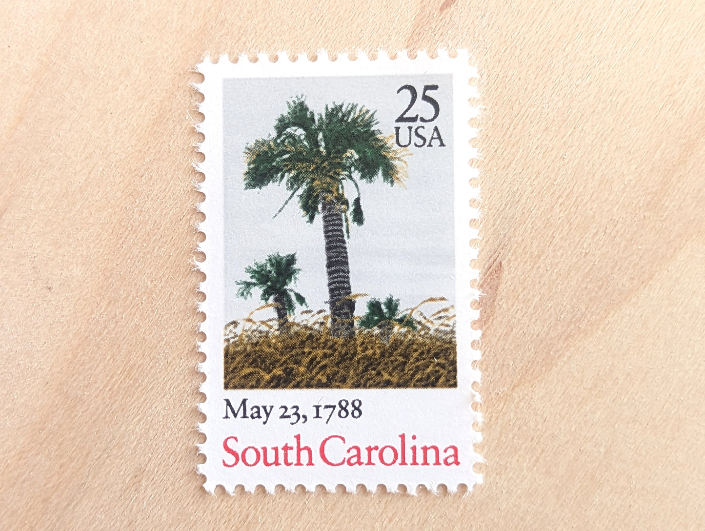 South Carolina, Vintage Unused USPS 25 Cent Postage Stamps, State Stamps (South Carolina), 1988, Gummed