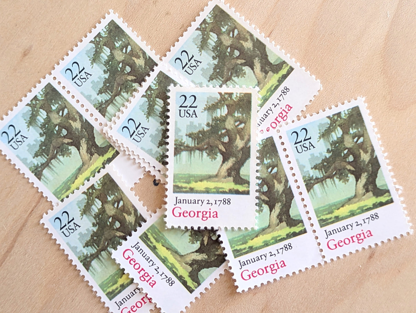 Georgia, Vintage Unused USPS 22 Cent Postage Stamps, State Stamps (Georgia), 1988, Gummed