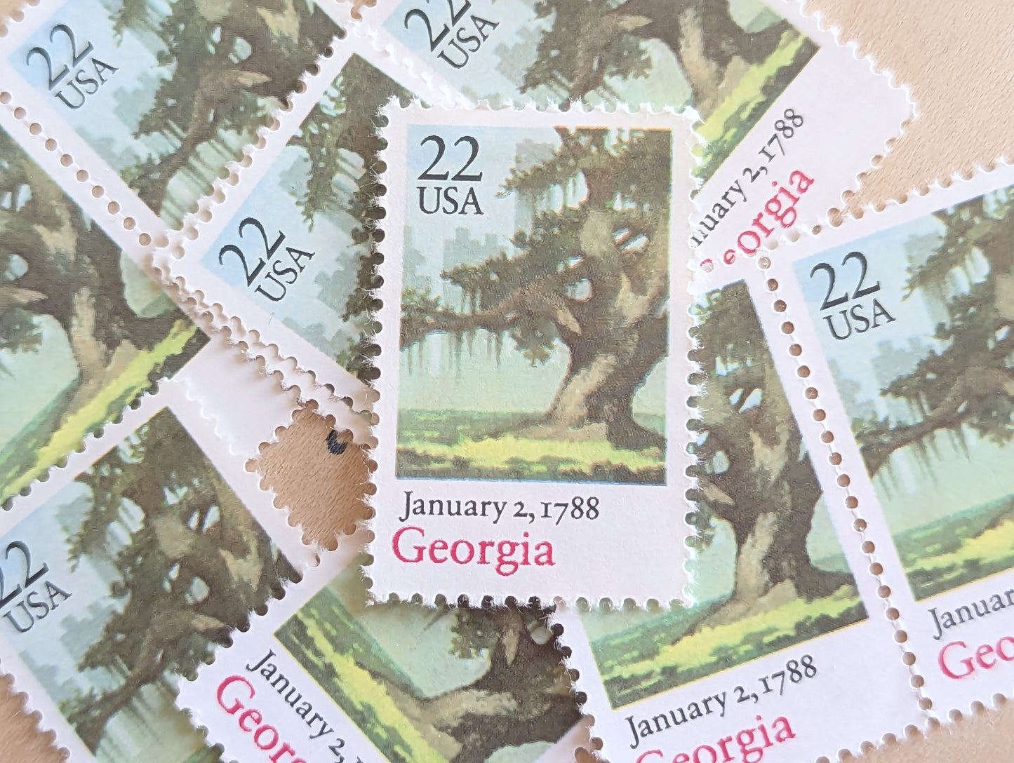 Georgia, Vintage Unused USPS 22 Cent Postage Stamps, State Stamps (Georgia), 1988, Gummed