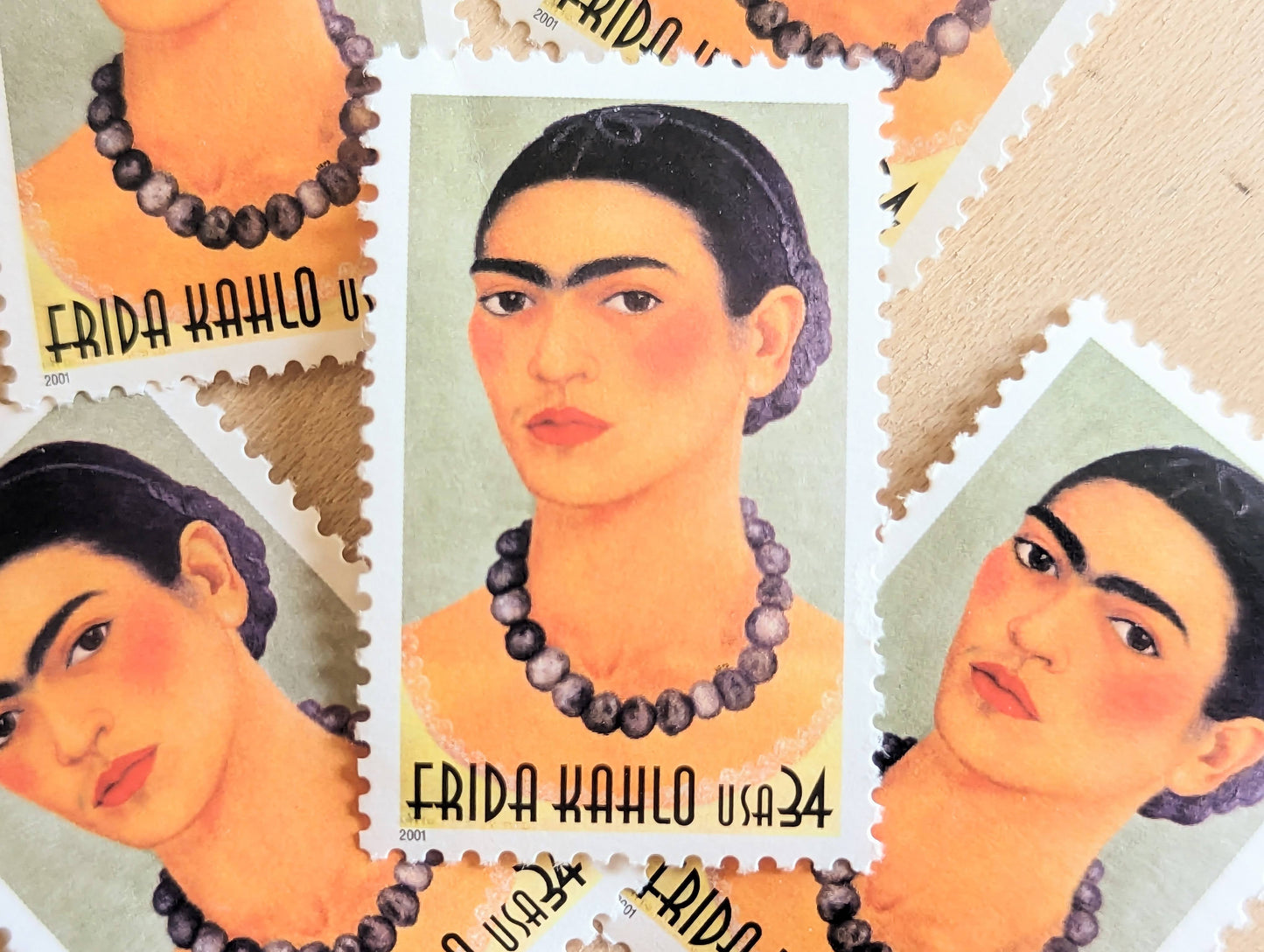 Frida Kahlo Stamps, Set of 5, Vintage Unused USPS 34 Cent Postage Stamps, Self Portrait 2001, Gummed