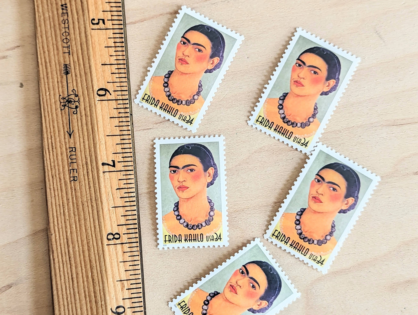 Frida Kahlo Stamps, Set of 5, Vintage Unused USPS 34 Cent Postage Stamps, Self Portrait 2001, Gummed