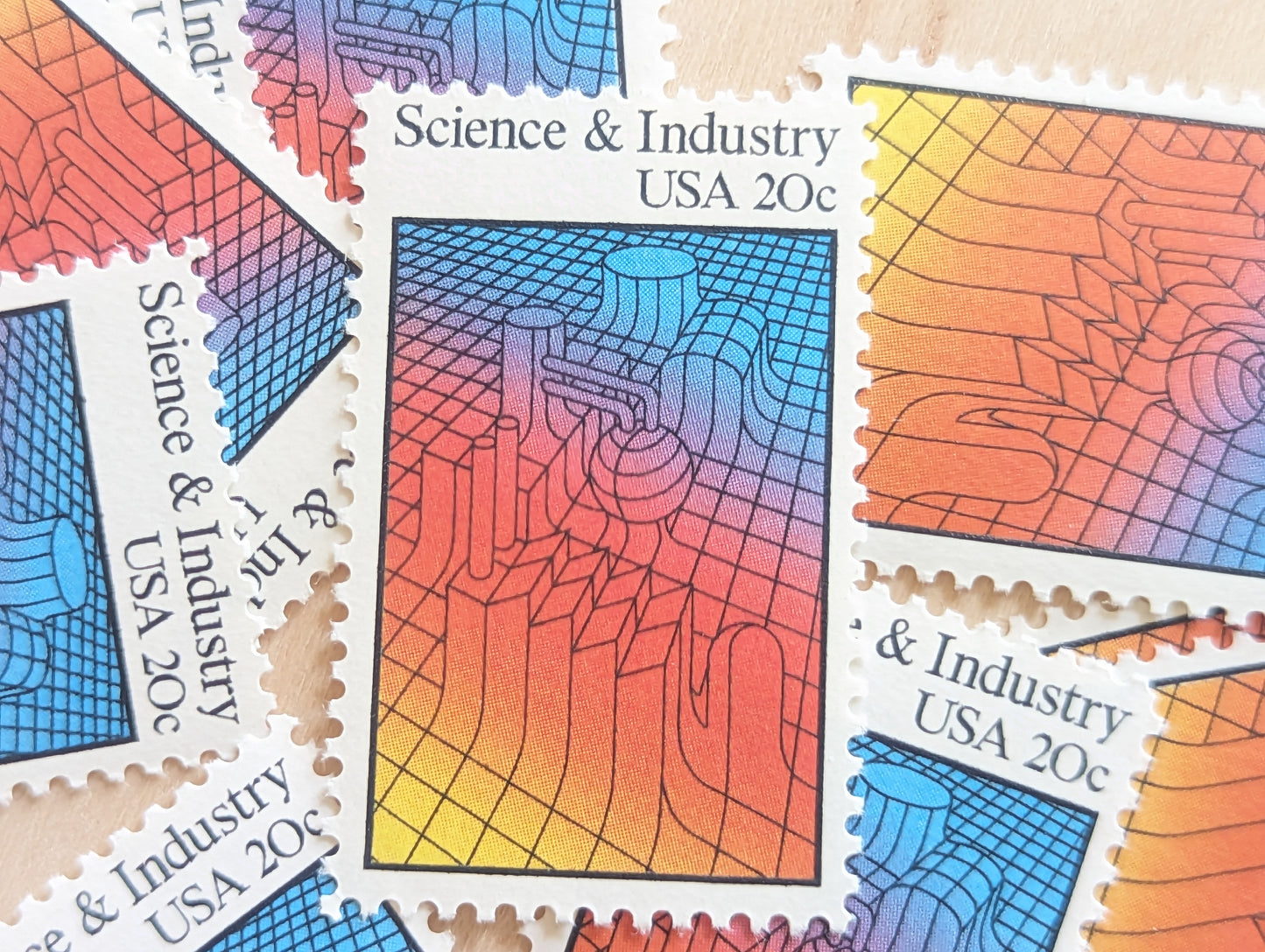 Science and Industry, Vintage Unused USPS 20 Cent Postage Stamps, Science and Industry Stamps, 1983, Gummed