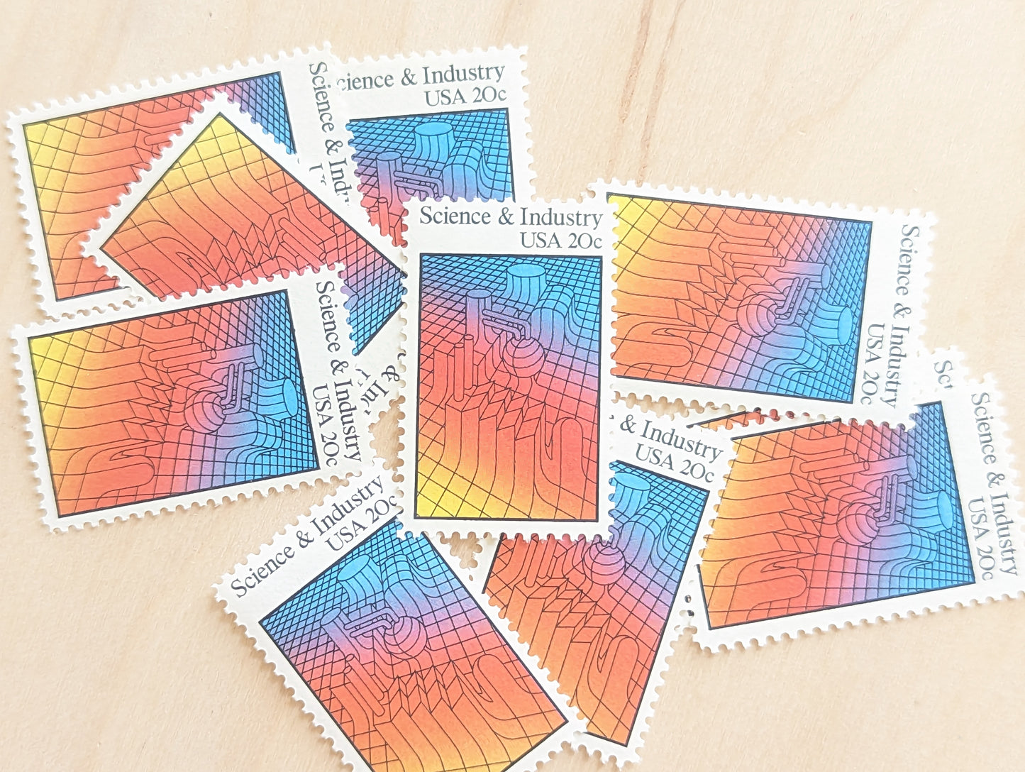 Science and Industry, Vintage Unused USPS 20 Cent Postage Stamps, Science and Industry Stamps, 1983, Gummed