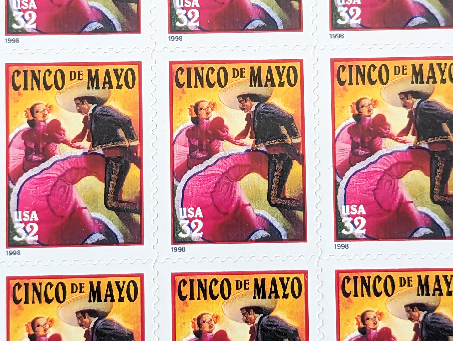 Cinco De Mayo, Sheet of 20, Vintage Unused USPS 32 Cent Postage Stamps, Cinco De Mayo Stamps, 1997, Gummed