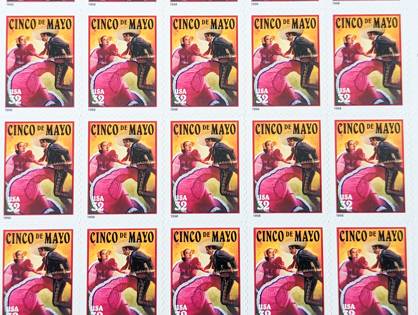 Cinco De Mayo, Sheet of 20, Vintage Unused USPS 32 Cent Postage Stamps, Cinco De Mayo Stamps, 1997, Gummed