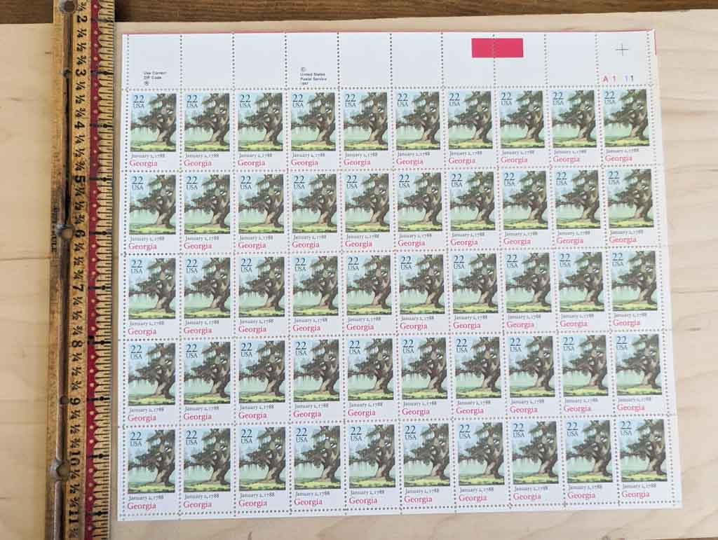 Georgia, Vintage Unused USPS 22 Cent Postage Stamps, State Stamps (Georgia), 1988, Gummed