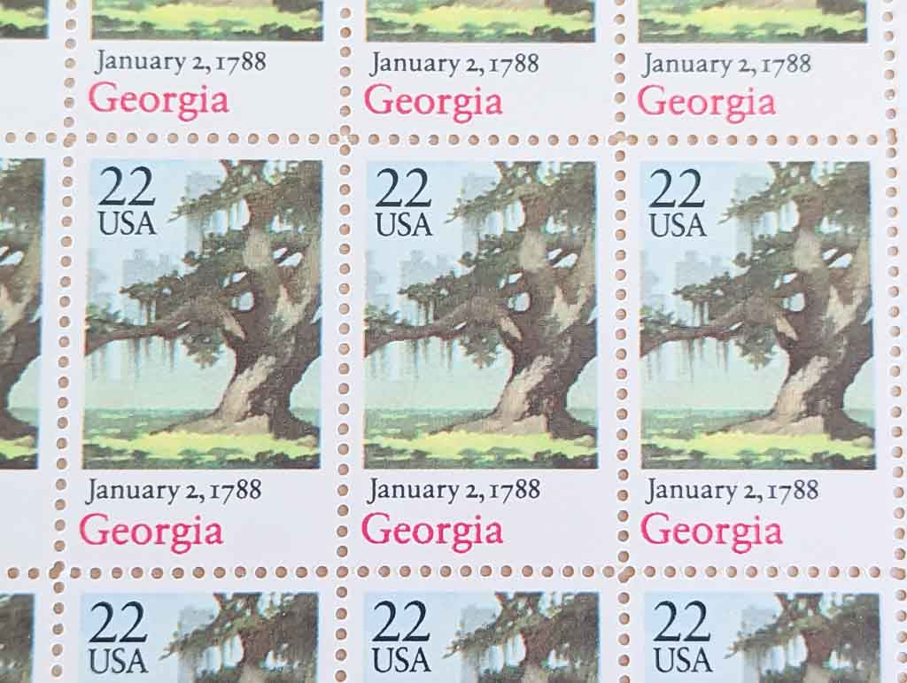 Georgia, Vintage Unused USPS 22 Cent Postage Stamps, State Stamps (Georgia), 1988, Gummed