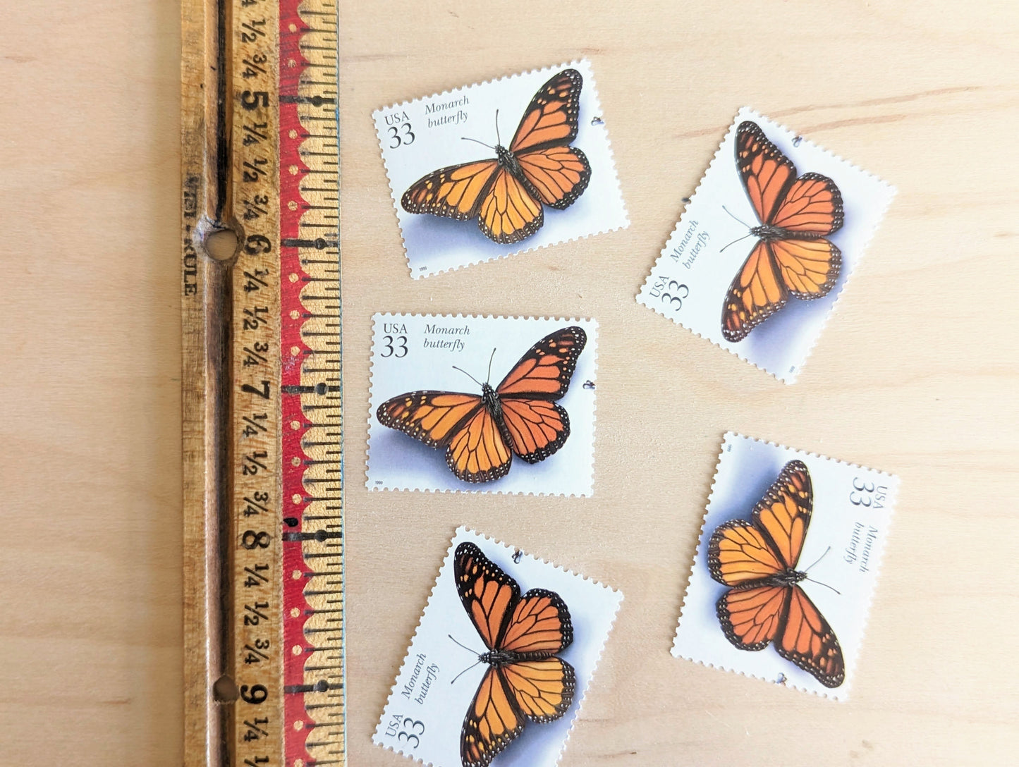 Monarch Butterfly Stamps, Set of 5, Vintage Unused USPS 33 Cent Postage Stamps, Insects and Spiders Series 1999, Gummed