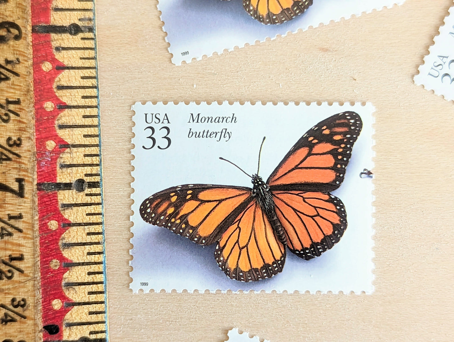 Monarch Butterfly Stamps, Set of 5, Vintage Unused USPS 33 Cent Postage Stamps, Insects and Spiders Series 1999, Gummed