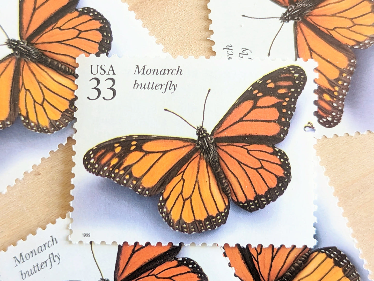 Monarch Butterfly Stamps, Set of 5, Vintage Unused USPS 33 Cent Postage Stamps, Insects and Spiders Series 1999, Gummed