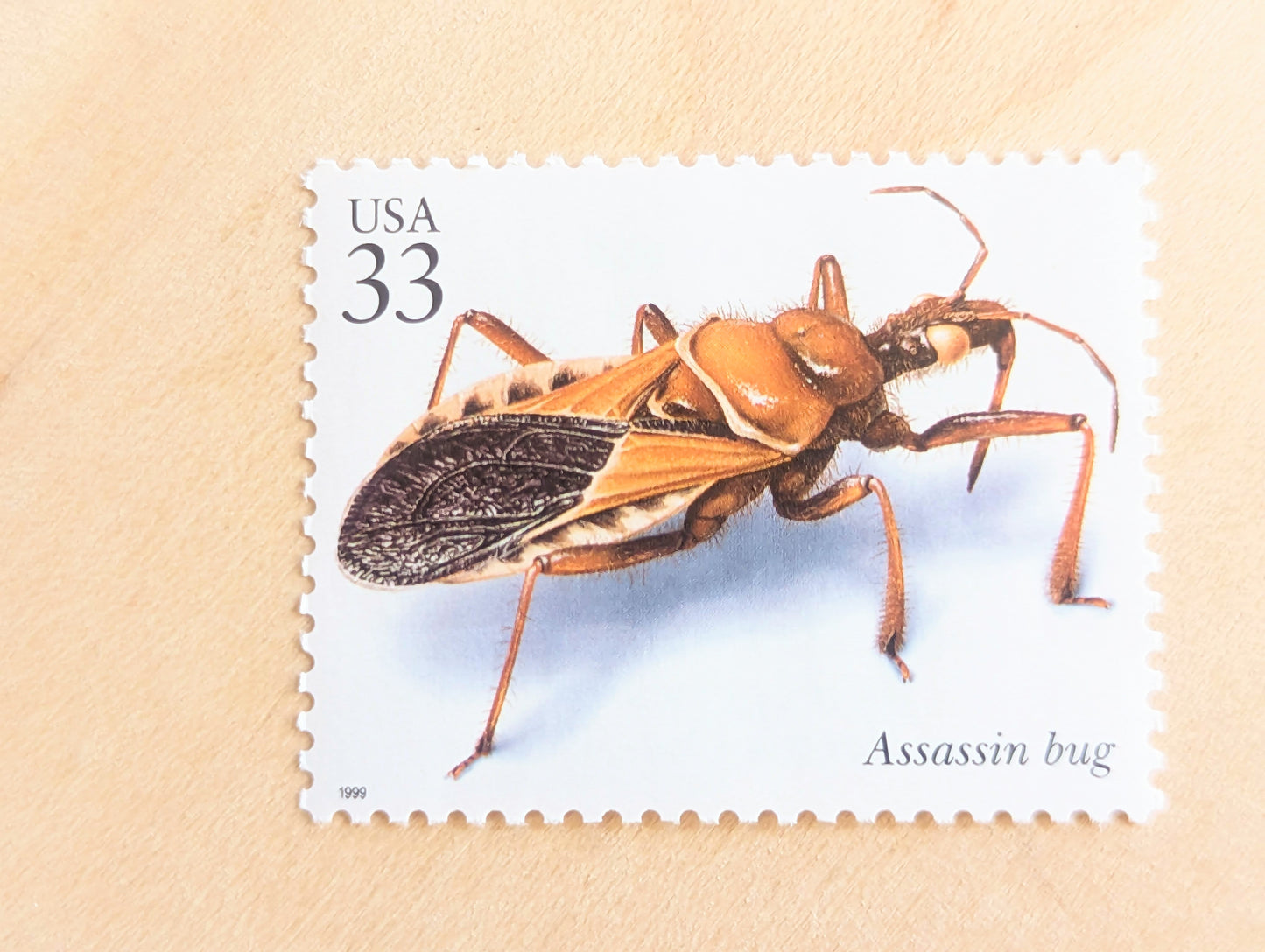 Assassin Bug Stamps, Set of 5, Vintage Unused USPS 33 Cent Postage Stamps, Insects and Spiders Series 1999, Gummed