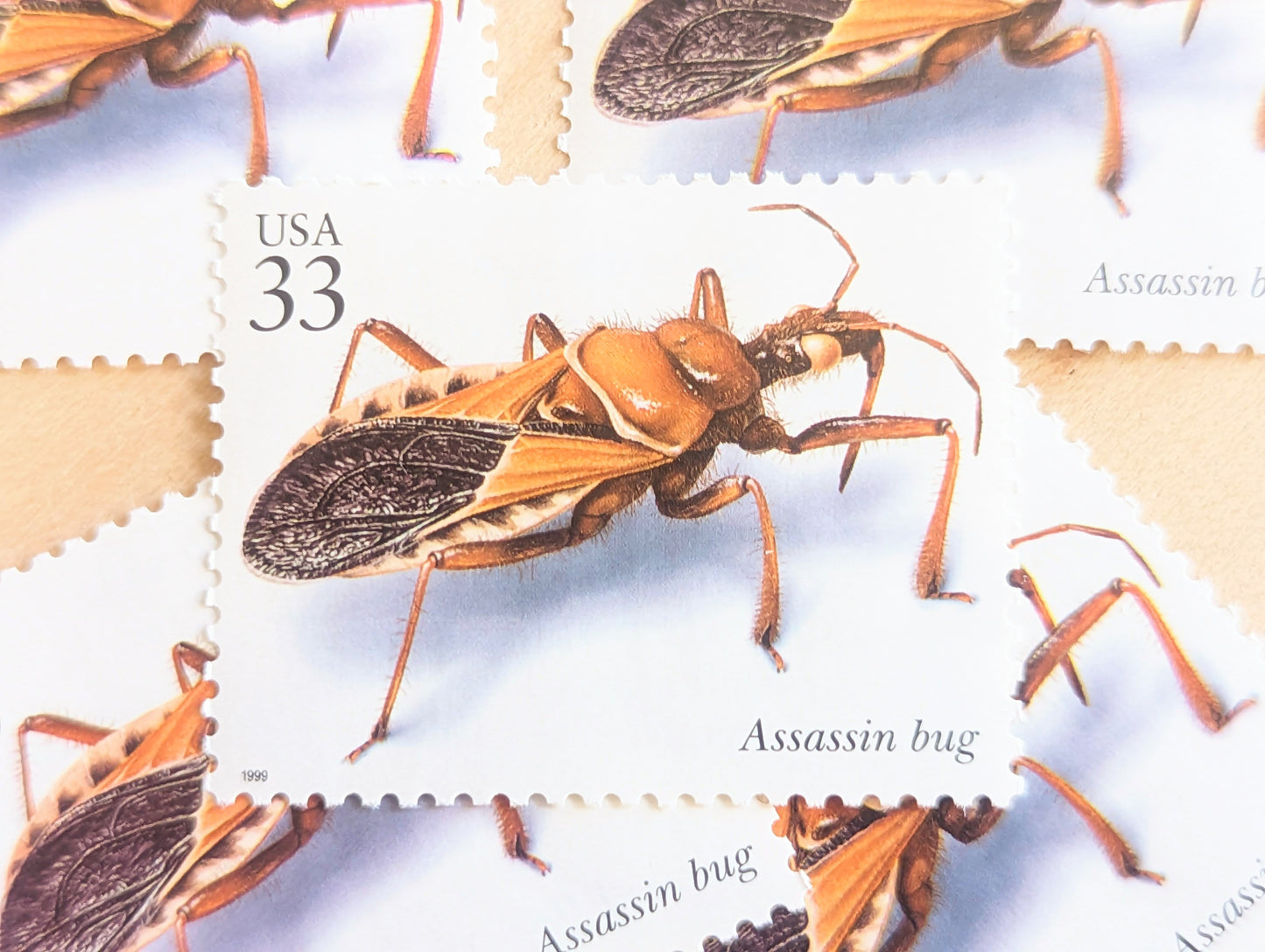 Assassin Bug Stamps, Set of 5, Vintage Unused USPS 33 Cent Postage Stamps, Insects and Spiders Series 1999, Gummed